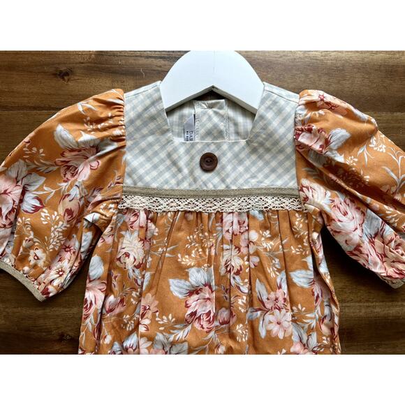 NWT Darling Mae Sybil Collection Orange Floral Bubble Short Sleeve Gingham 3T - Picture 3 of 8